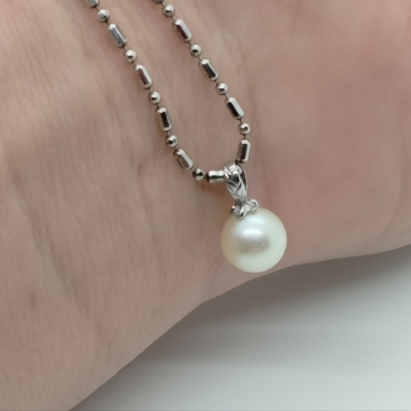 14K Karat White Gold Fresh Water 10mm Pearl Pendant 1.1 Grams PF No Chain - Picture 8 of 12